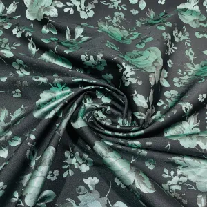 Black & Green Floral Brocade Jacquard Fabric 62 Inches