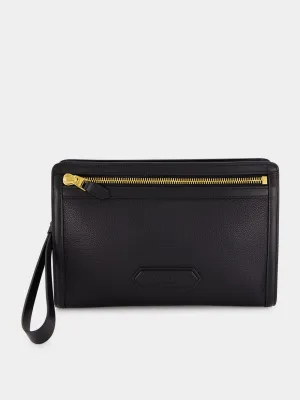 Black Grain Leather Pouch Bag