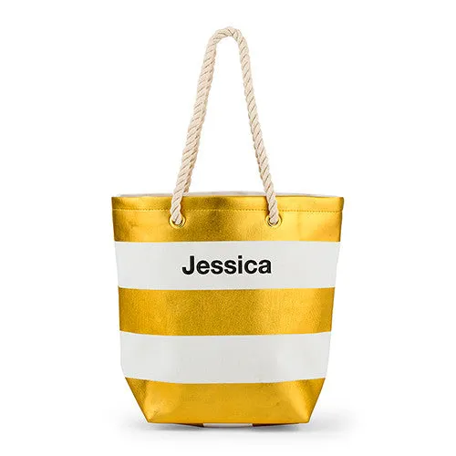 Bliss Striped Tote - Metallic Gold and White