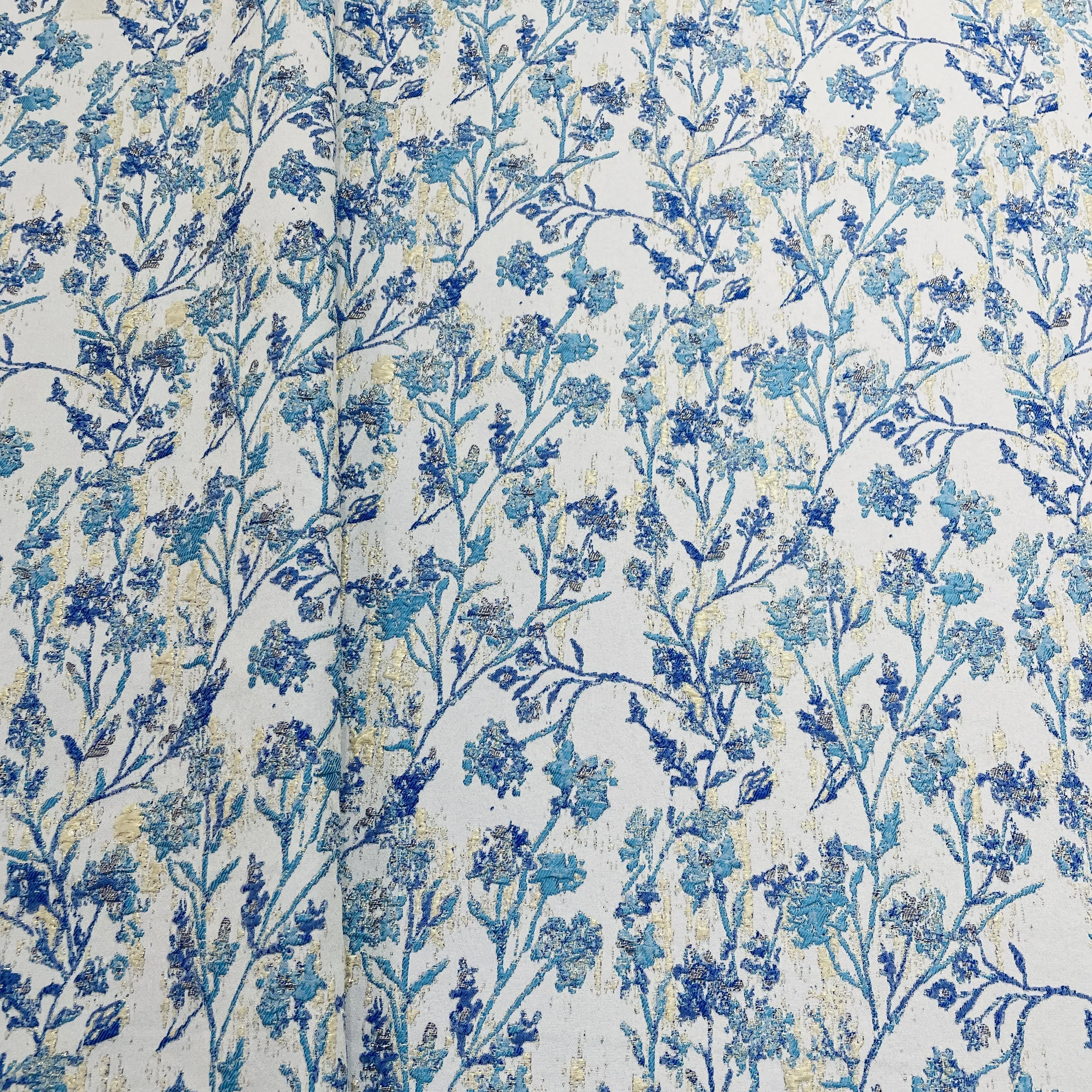 Blue White Brocade Jacquard Fabric