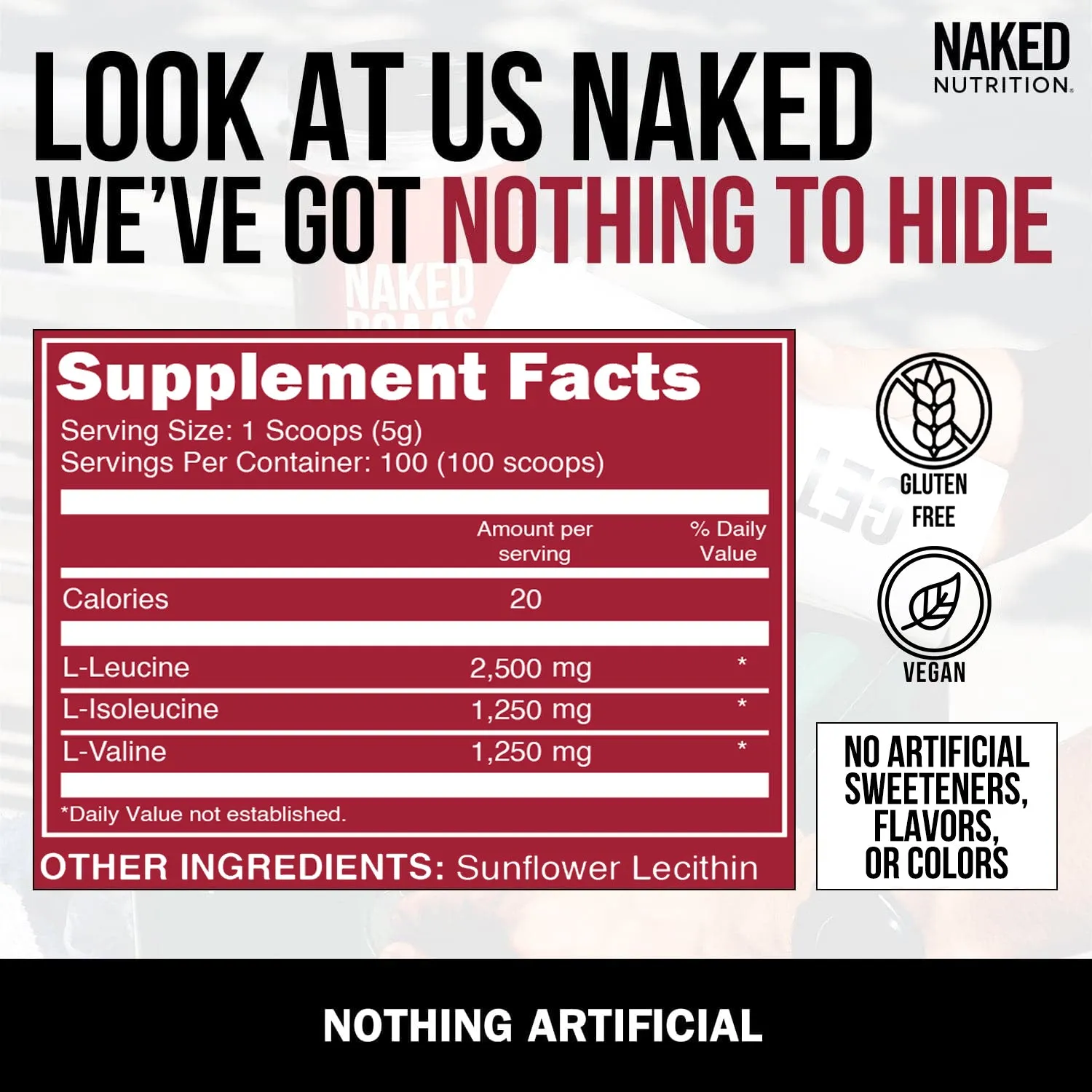 Branched Chain Amino Acids | Naked BCAAs - 100 Servings