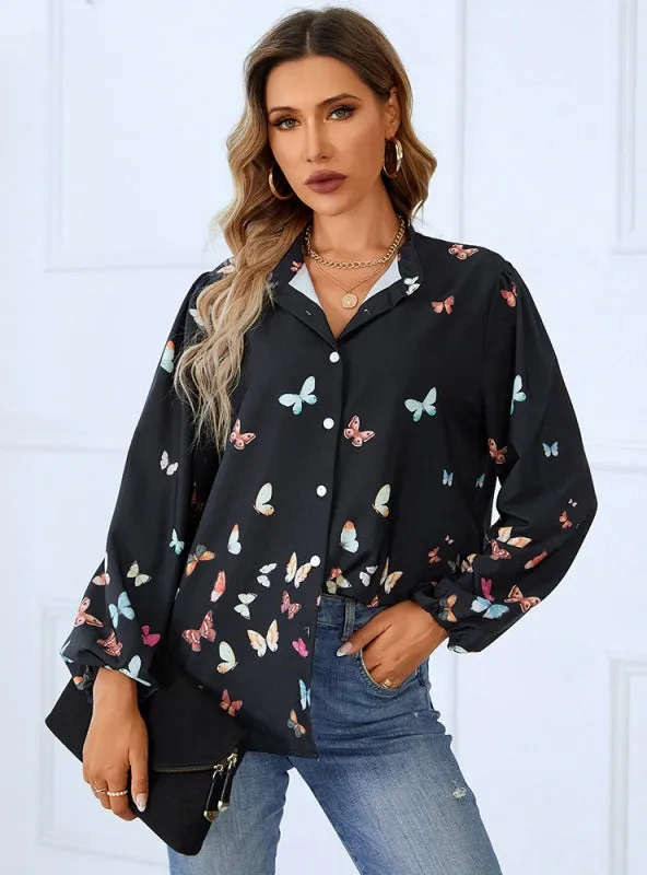 Butterfly Button Stand-up Collar Shirt