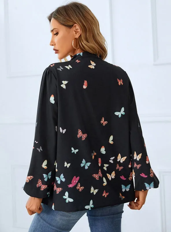 Butterfly Button Stand-up Collar Shirt