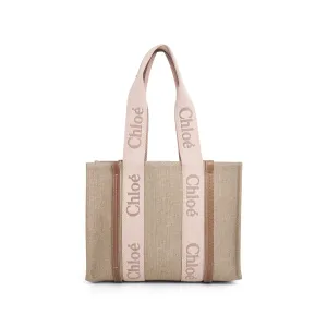 Chloe Casual Style Plain Logo Totes in Blushy Beige