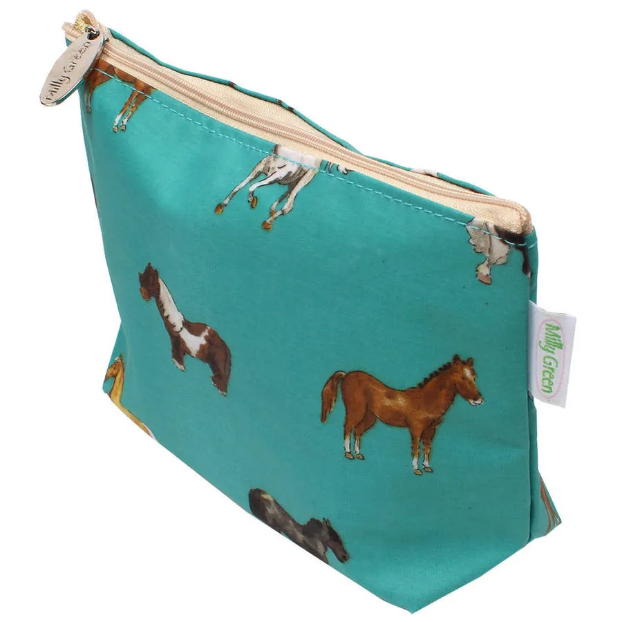 Cosmetic Bag - Teal Horses