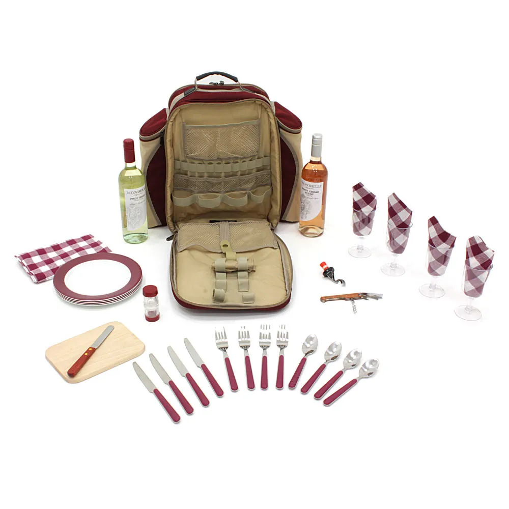 Deluxe Picnic Backpack Hamper for Four People