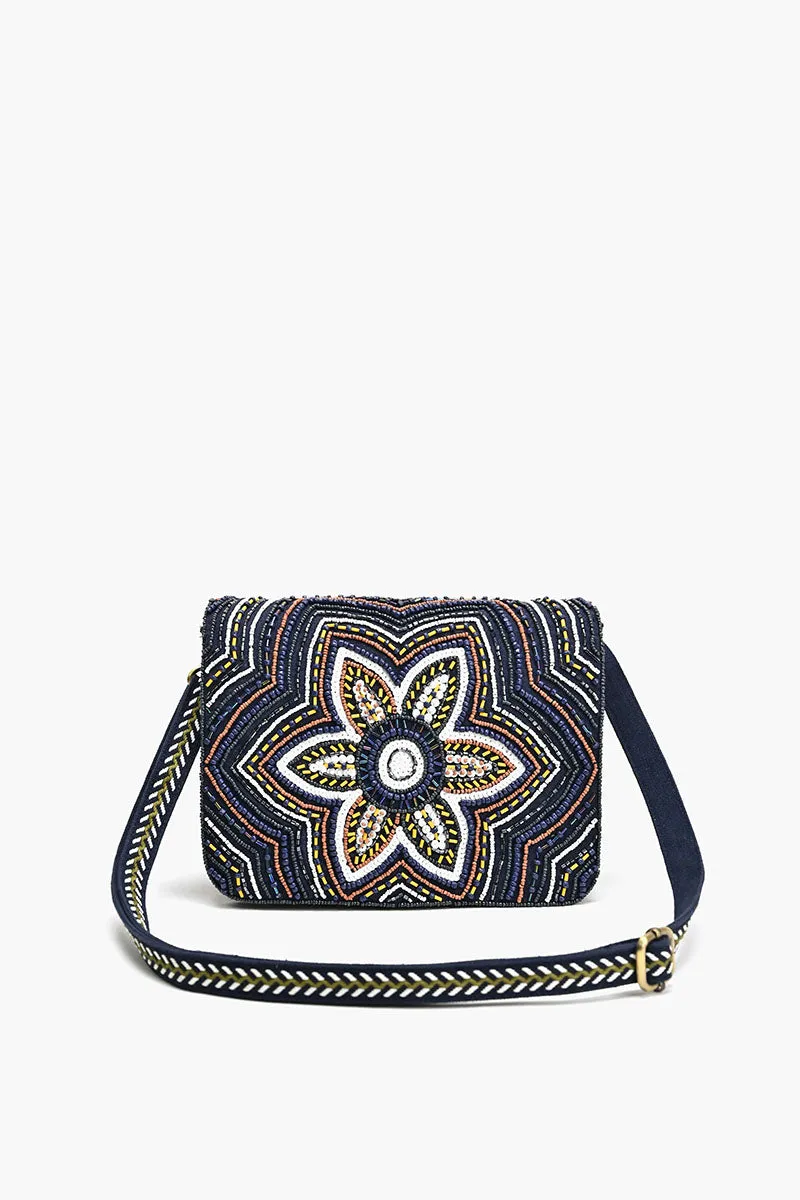 Embellished Messenger Crossbody-Black Floral