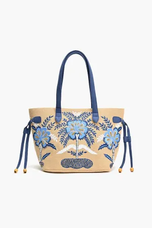 Embroidered Beaded ToteBlue Floral