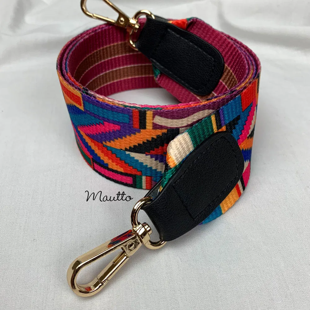 Extra Wide, Colorful Geometric Cross Body Strap for Bags/Purses - Tribal, Native Couture Design