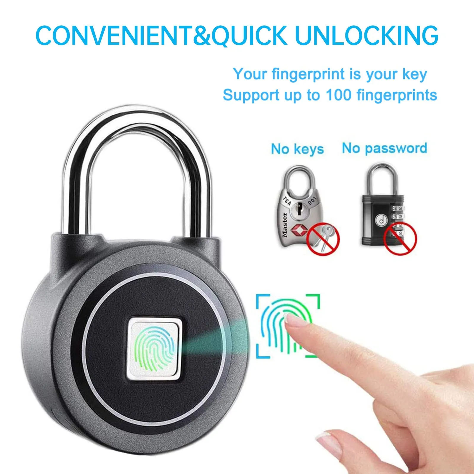 Fingerprint Padlock, Bluetooth Lock, Mobile APP, Keyless Biometric.