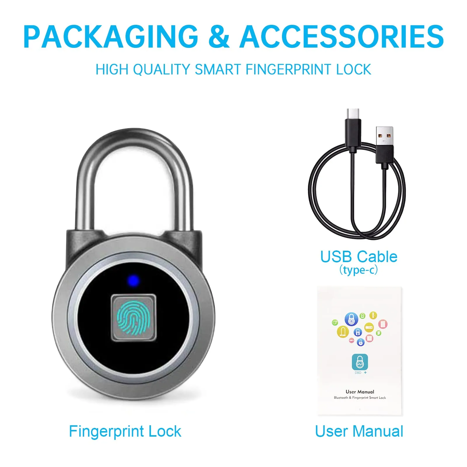 Fingerprint Padlock, Bluetooth Lock, Mobile APP, Keyless Biometric.