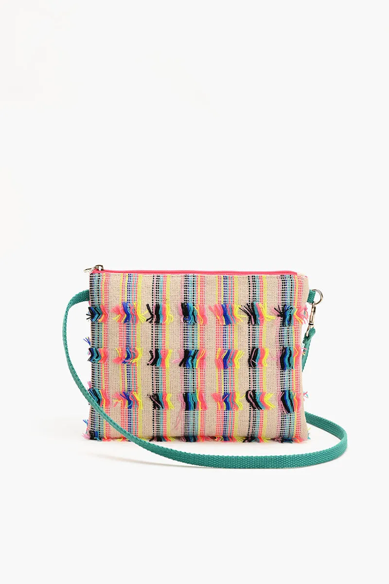 Fringed stripe Spring Top Zip Clutch