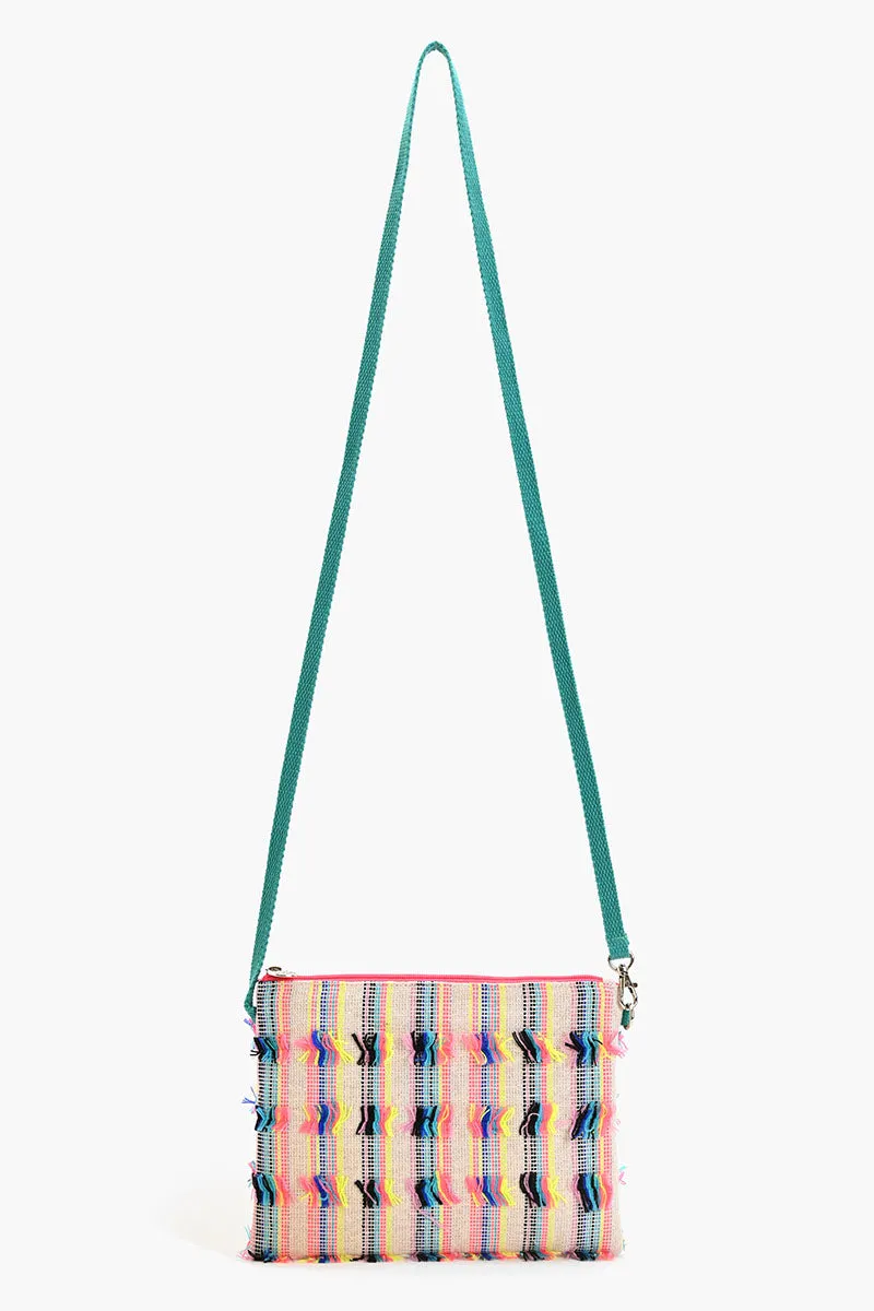 Fringed stripe Spring Top Zip Clutch