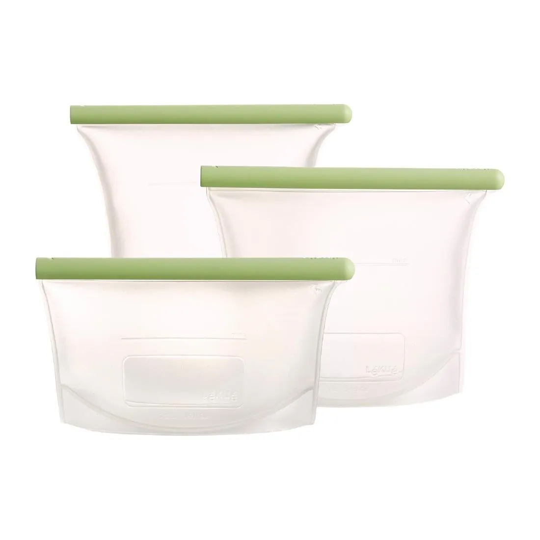 FS288 Lekue Reusable Silicone Food Storage Bag Kit (500ml   1L   1.5L)