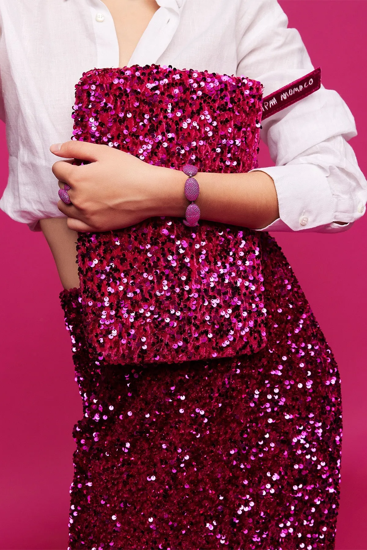 Fuchsia Sequins Clutch