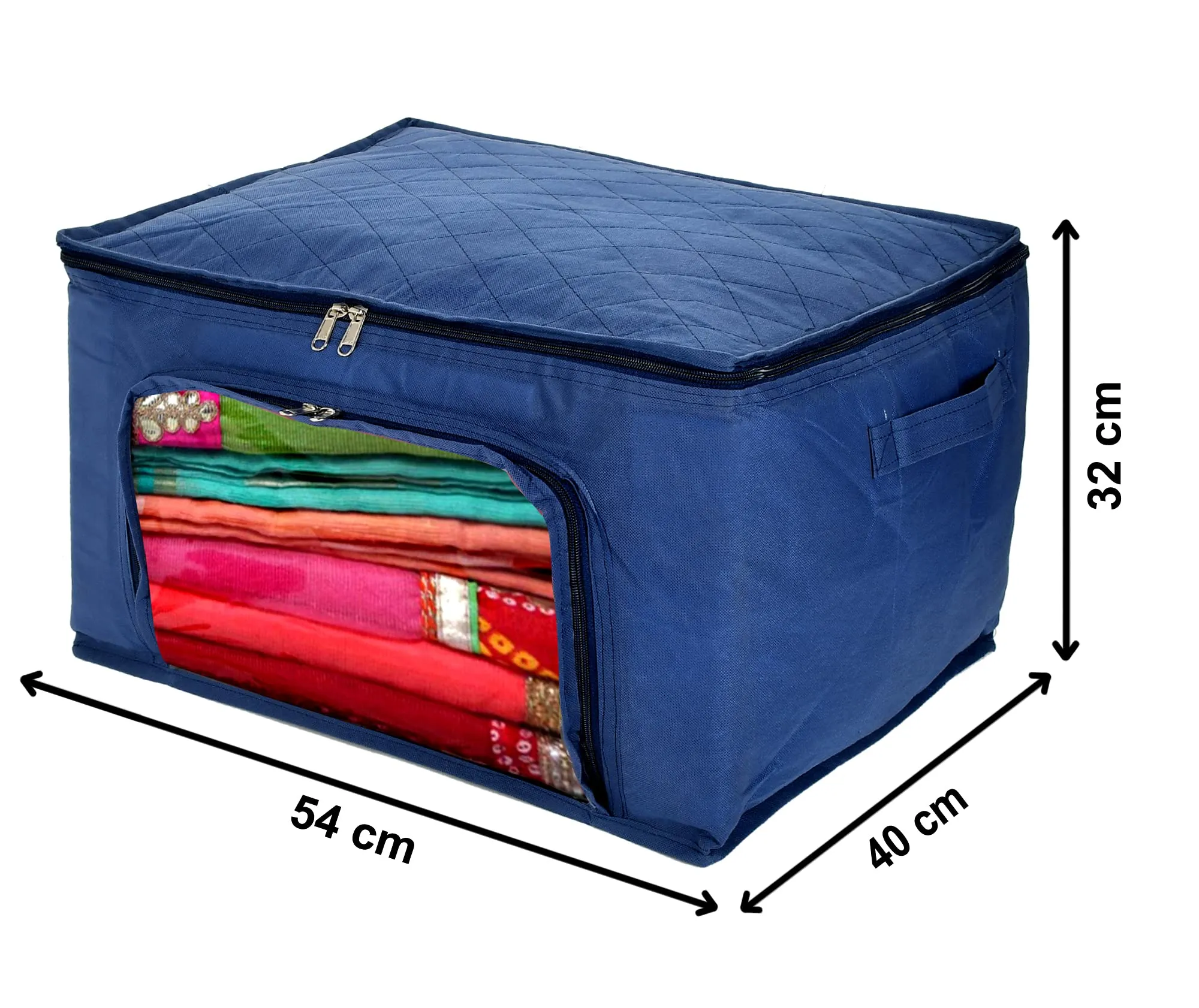 Heart Home Clothing Storage Bags, Under Bed Foldable Organizer, Store Blankets, Clothes With Zipper Tranasparent Window, 66 Litre (Navy Blue)-HS_38_HEARTH21293