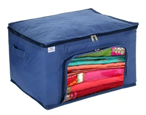 Heart Home Clothing Storage Bags, Under Bed Foldable Organizer, Store Blankets, Clothes With Zipper Tranasparent Window, 66 Litre (Navy Blue)-HS_38_HEARTH21293