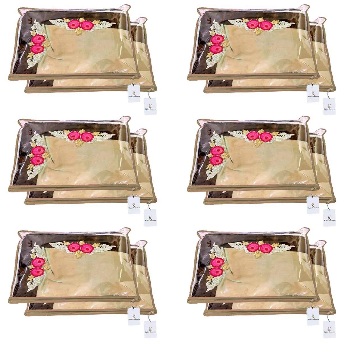 Kuber Industries Clothes Organizer For Wardrobe (Pack of 12) - Single Storage Organizer For Saree | Salwar Suit | Lehenga - Dress Organizer For Wardrobe - Single Saree Covers With Zip (Beige)