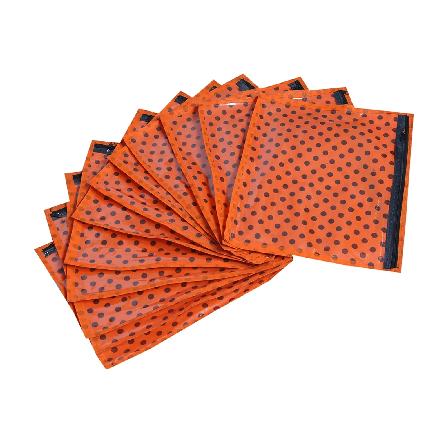 Kuber Industries Dot Printed Tranasparent Non Woven Single Saree Cover- Pack of 12 (Orange)-HS_38_KUBMART21640