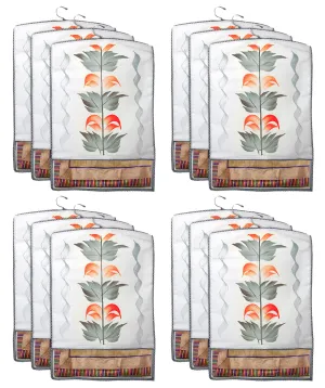 Kuber Industries Non Woven Hanging Saree Cover, Wardrobe Organizer, Closet Organizer, Saree & Garments Protector Cover with 1 Zipper Compartment on Back Side- Pack of 12 (Grey)-HS_38_LUGGAGE21535