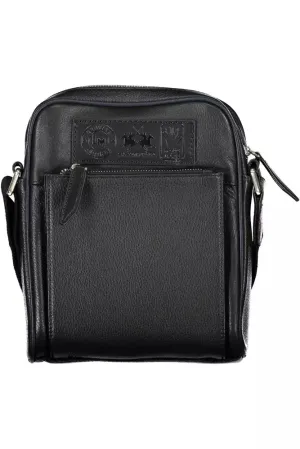 La Martina Black Leather Men Shoulder Bag