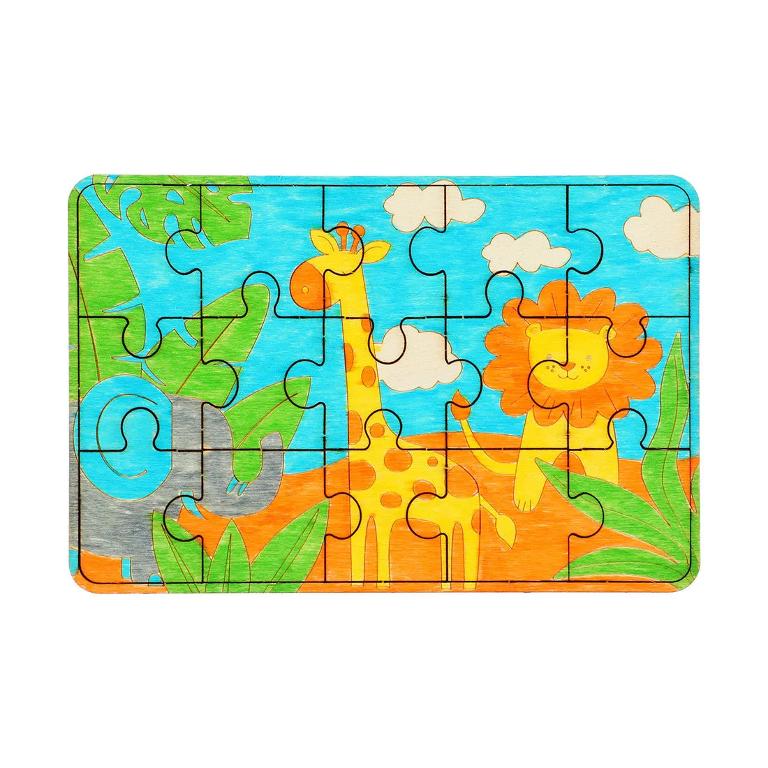 MINISO Plywood Coloring Puzzle with 5 Coloring Markers (Jungle)