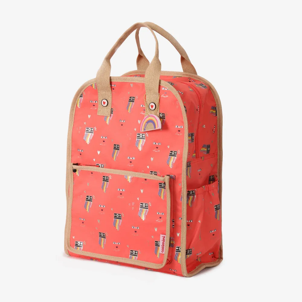 Pink printed backpack