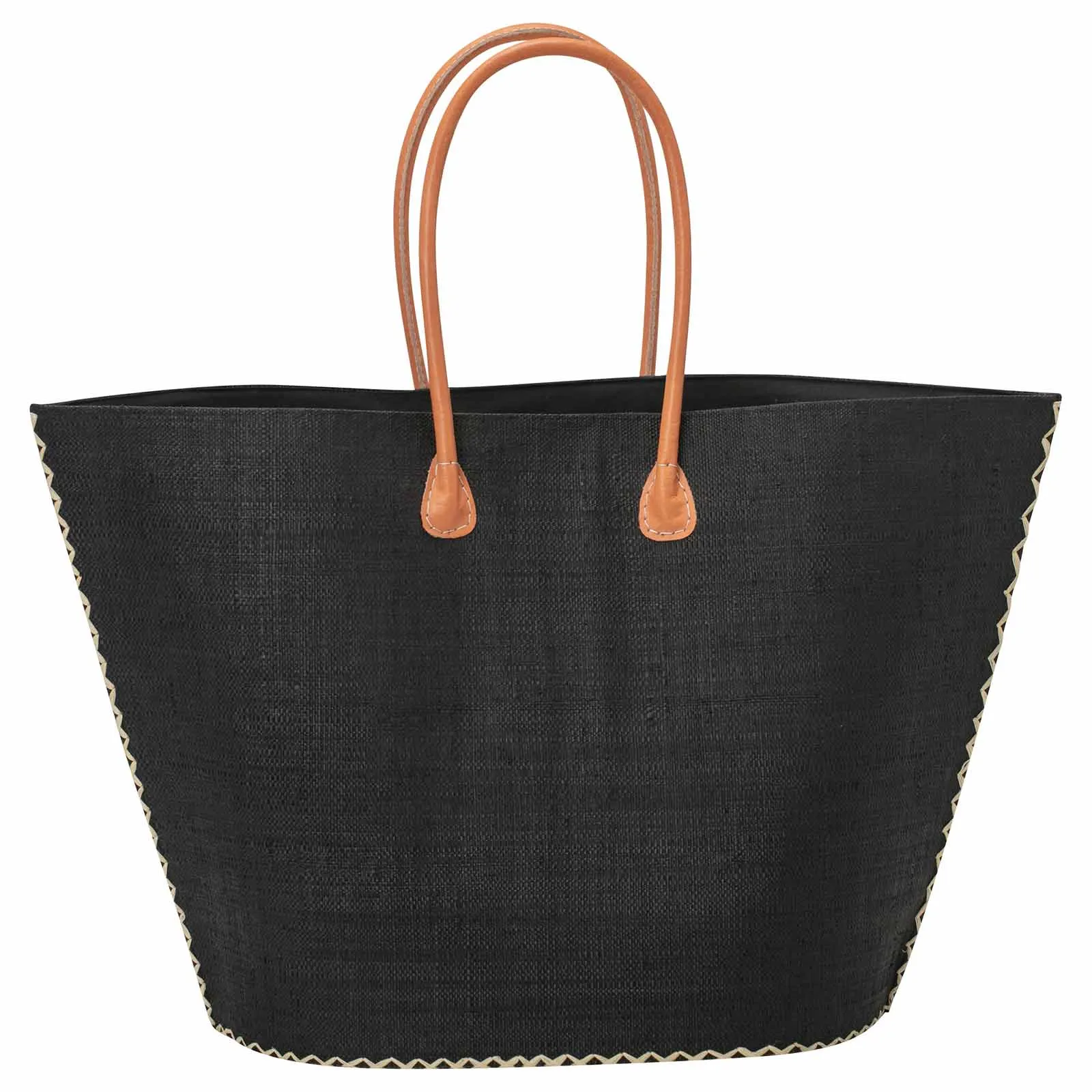 Raffia Black Tote with Leather Handle