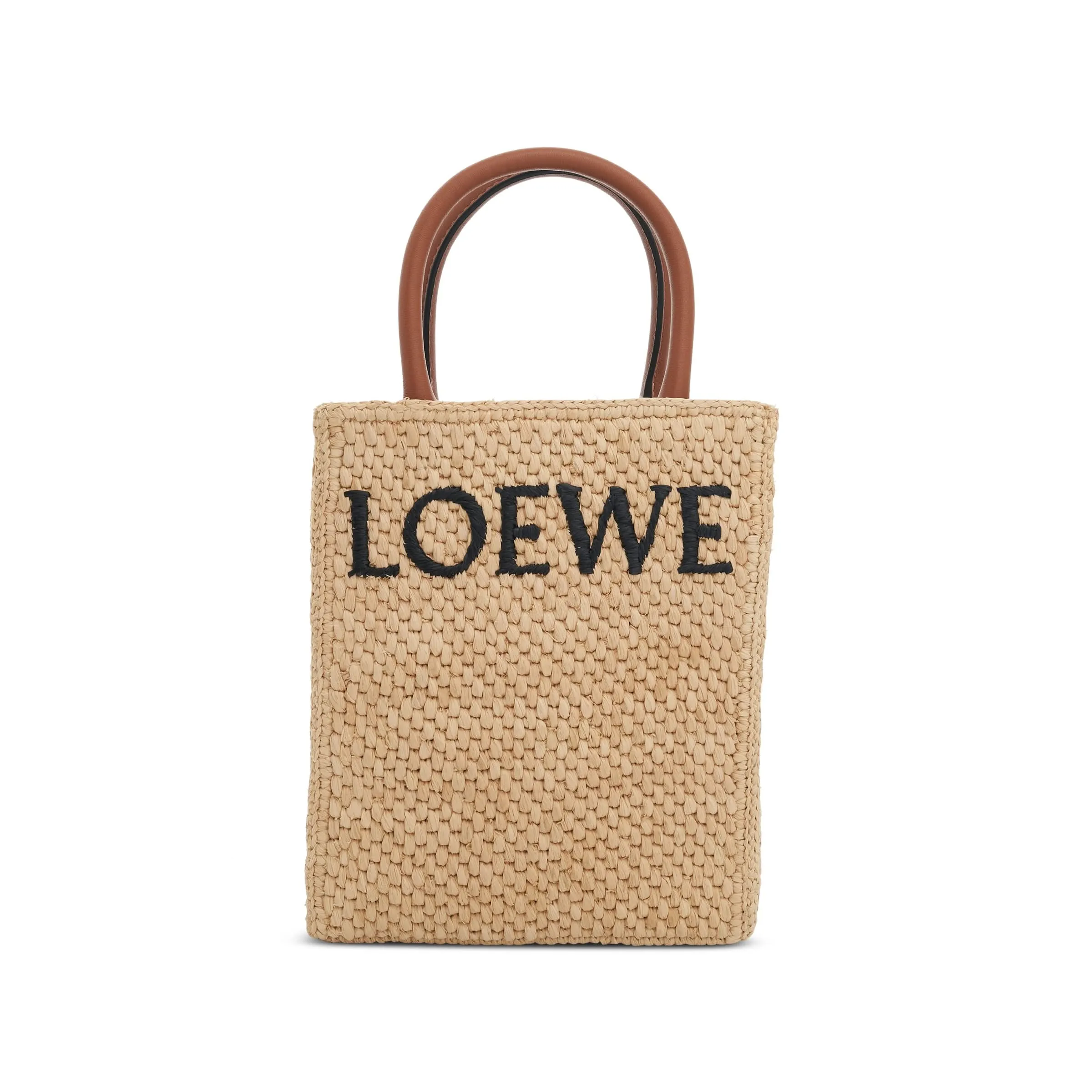 Standard A5 Tote Bag in Raffia in Natural/Black