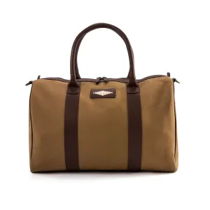 Varon Small Travel Bag - Brown Leather & Sand Canvas w/ Cream Stitching by Pampeano